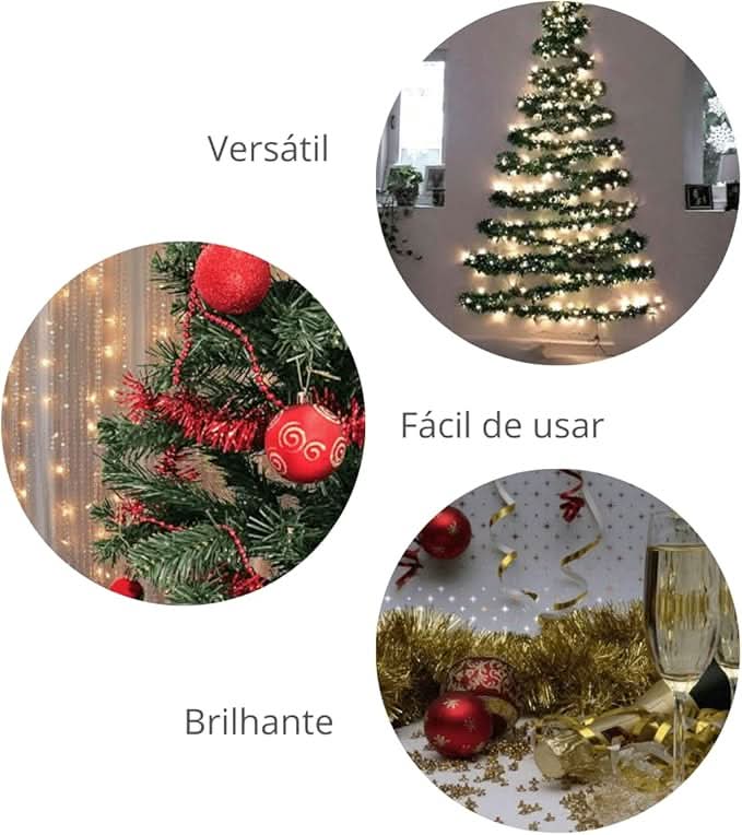 Kit 10 Festão Metalizado 7 Fitas 5cm X 2 Metros Decoração Natalina Enfeite Natal Festa (Vermelho) - Imagem 2
