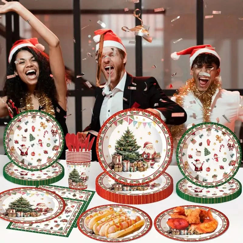 Kit de Talheres para Festa de Natal com 140 Peças - Pratos, Copos e Talheres Descartáveis - Imagem 2
