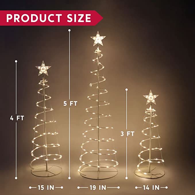 Conjunto de Árvores de Natal Espiral Iluminadas com LED – 3 Peças - Imagem 5