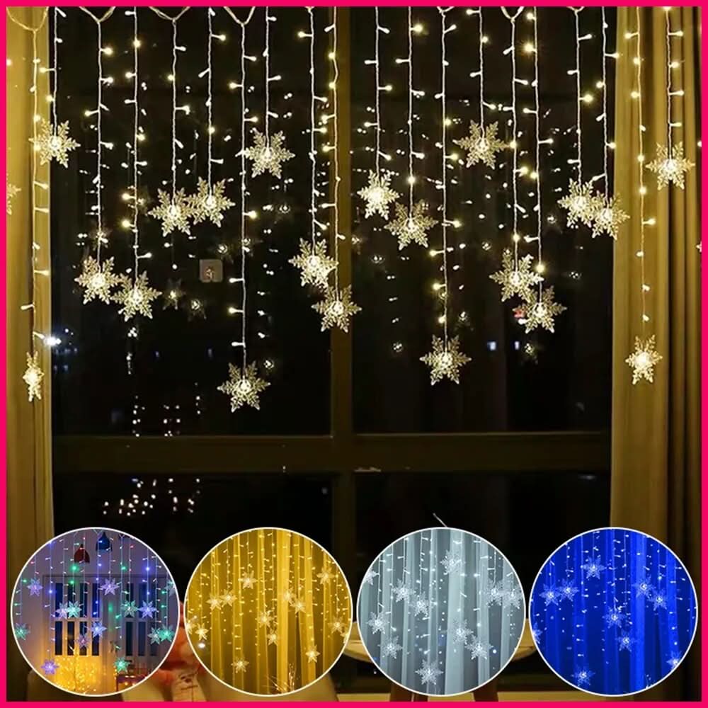 Luzes em LED Modelo Cortina Decoração de Natal Flocos de Neve - Imagem 3