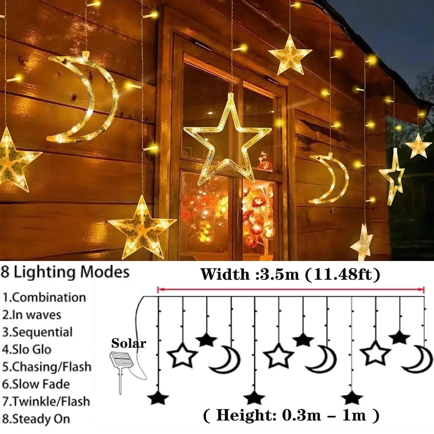 Luzes de Fada Estrela e Lua LED Solar - Encanto Natalino - Imagem 5