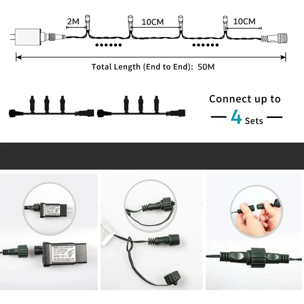 Luzes de Fada LED Impermeáveis - Magia Natalina com Controle Remoto - Imagem 2
