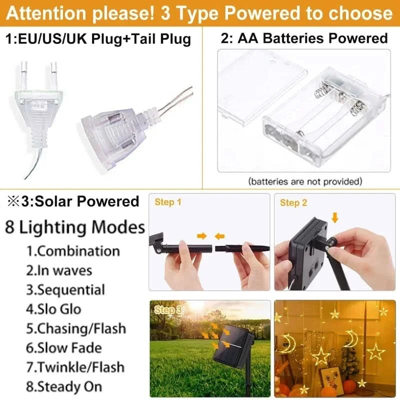 Luzes de Fada Estrela e Lua LED Solar - Encanto Natalino - Imagem 6
