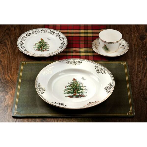 Kit 4 Peças com estampa Árvore de Natal + detalhes Dourado - Serviço para 01 Pessoa - Imagem 4