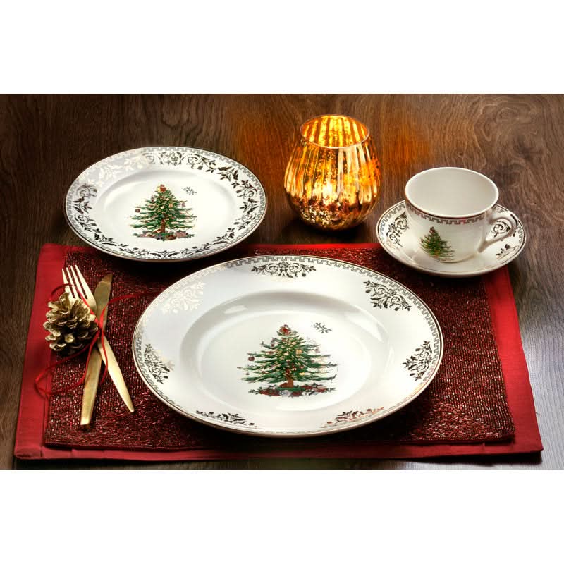 Kit 4 Peças com estampa Árvore de Natal + detalhes Dourado - Serviço para 01 Pessoa - Imagem 3