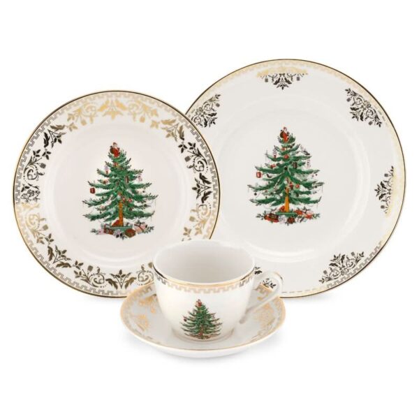 Kit 4 Peças com estampa Árvore de Natal + detalhes Dourado - Serviço para 01 Pessoa - Imagem 2