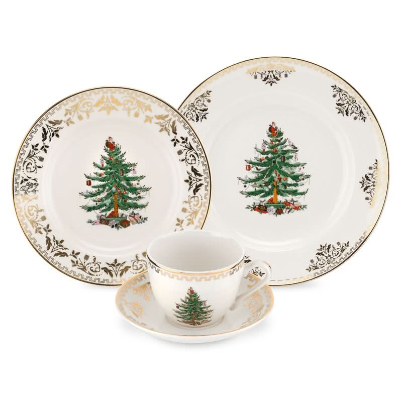 Kit 4 Peças com estampa Árvore de Natal + detalhes Dourado - Serviço para 01 Pessoa - Imagem 2