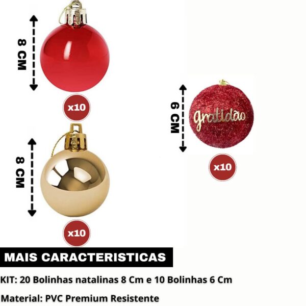 Kit 30 Bolinhas de Natal Decorações 8/6 Cm Conjunto 30 Bolas Coloridas - Imagem 5