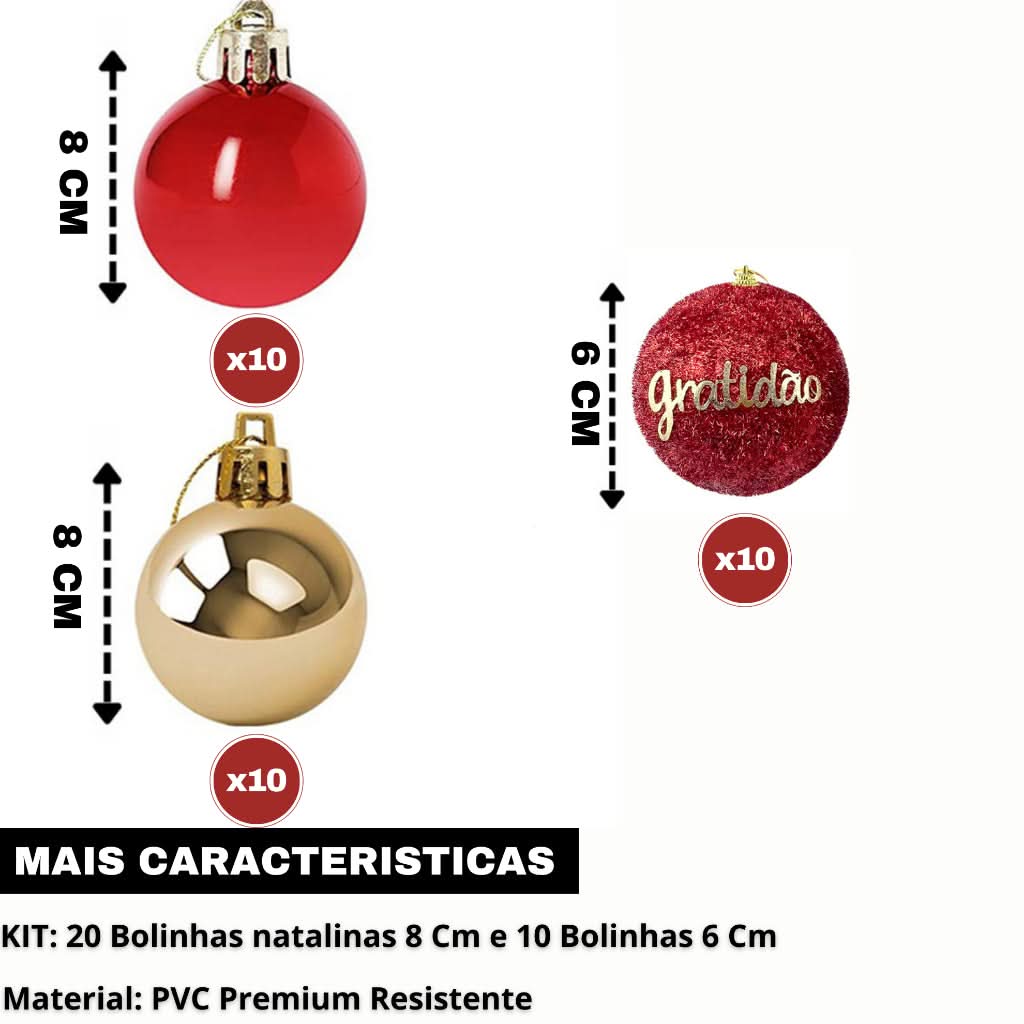 Kit 30 Bolinhas de Natal Decorações 8/6 Cm Conjunto 30 Bolas Coloridas - Imagem 5