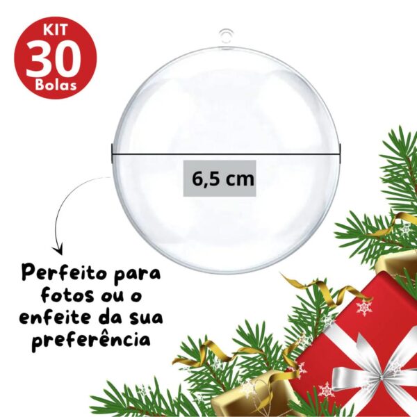 30 Bolas De Natal Esfera Acrílica para fotos e lembrancinhas 6,5cm - Imagem 3