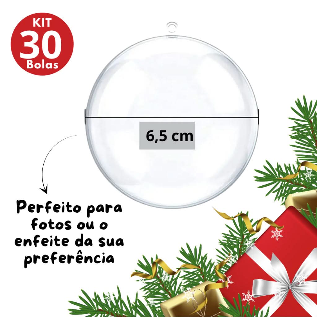 30 Bolas De Natal Esfera Acrílica para fotos e lembrancinhas 6,5cm - Imagem 3