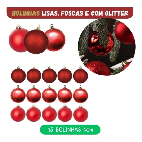 Kit 56 Enfeites Decoração Árvore De Natal Pendentes Bolinhas Pisca - Imagem 6