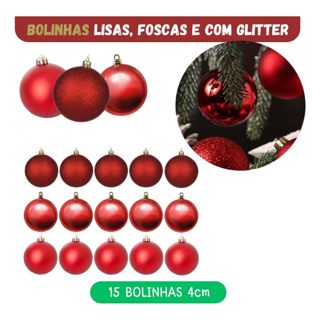 Kit 56 Enfeites Decoração Árvore De Natal Pendentes Bolinhas Pisca - Imagem 6