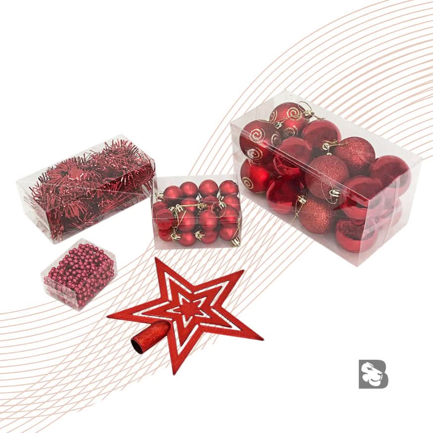 Kit 44 Enfeites Para Árvore de Natal Estrela Bolas Festão Cordão Pérolas Decoração Natalina - Imagem 4