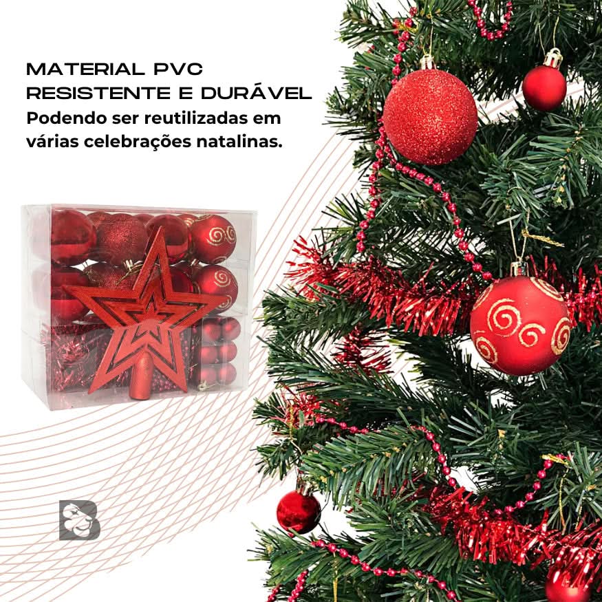 Kit 44 Enfeites Para Árvore de Natal Estrela Bolas Festão Cordão Pérolas Decoração Natalina - Imagem 2