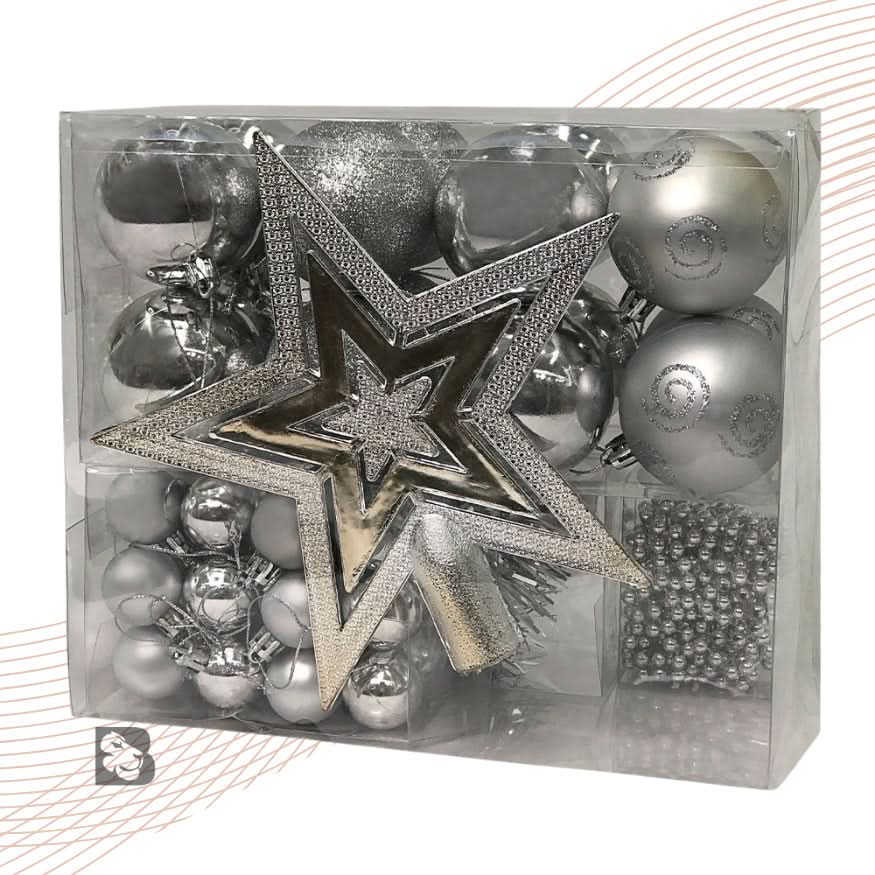 Kit 44 Enfeites Para Árvore de Natal Estrela Bolas Festão Cordão Pérolas Decoração Natalina - Imagem 12