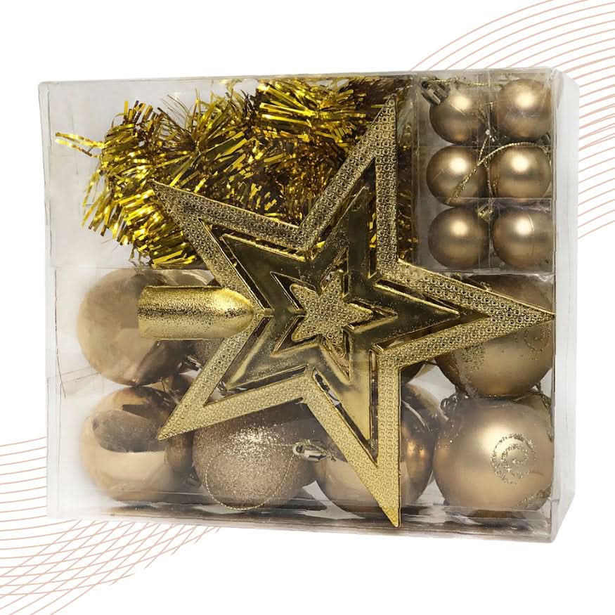 Kit 44 Enfeites Para Árvore de Natal Estrela Bolas Festão Cordão Pérolas Decoração Natalina - Imagem 11