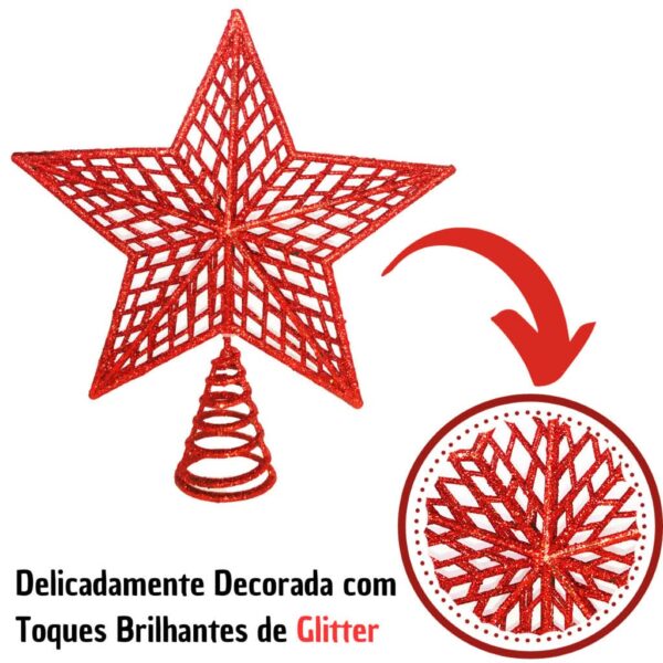 Estrela de Natal Ponteira Glitter Brilhante 20cm para Arvore Decoração - Imagem 3