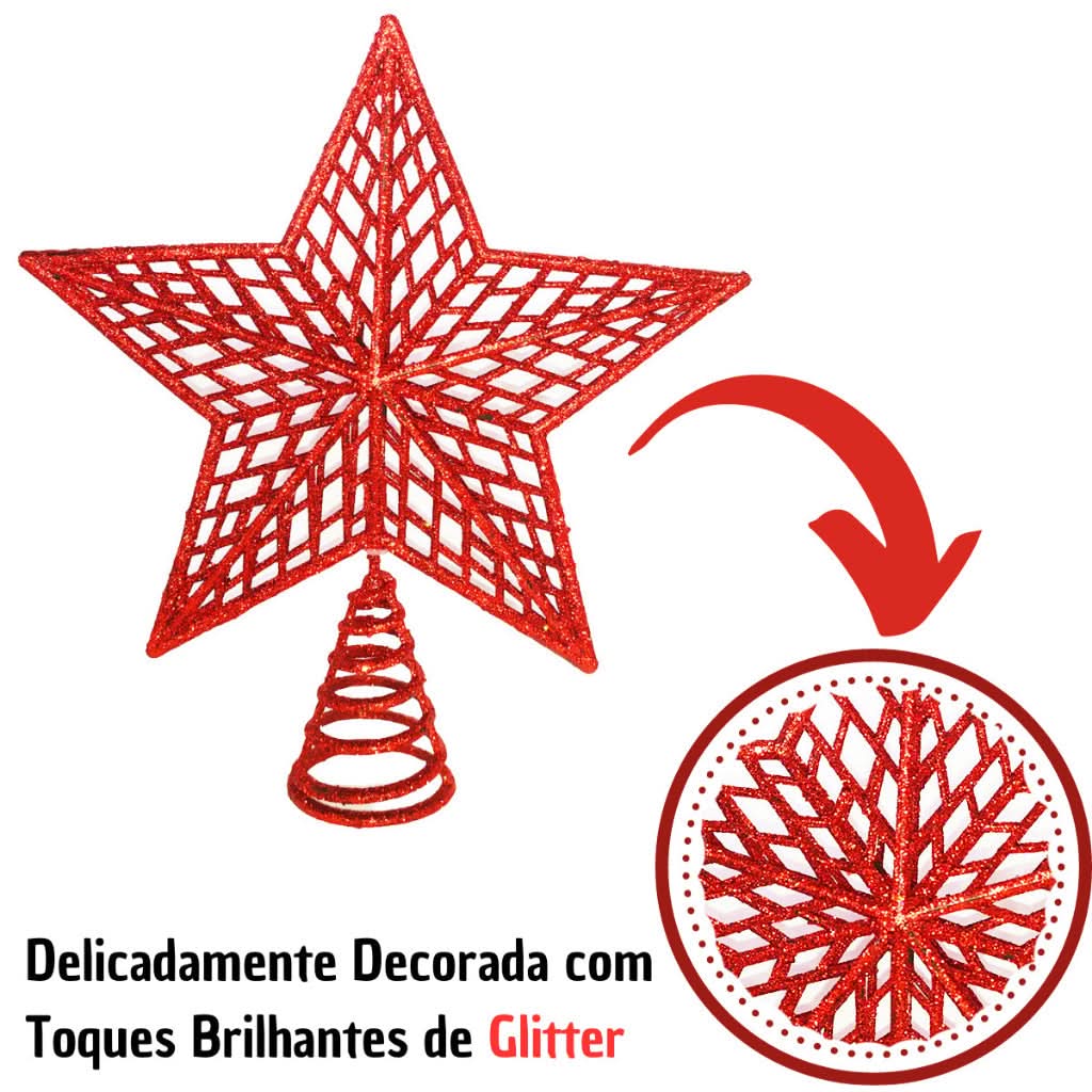 Estrela de Natal Ponteira Glitter Brilhante 20cm para Arvore Decoração - Imagem 3