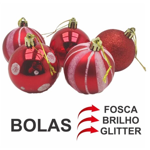 Kit 30 Bolas Enfeite de Natal Gliter Decoração Vermelho - Imagem 2