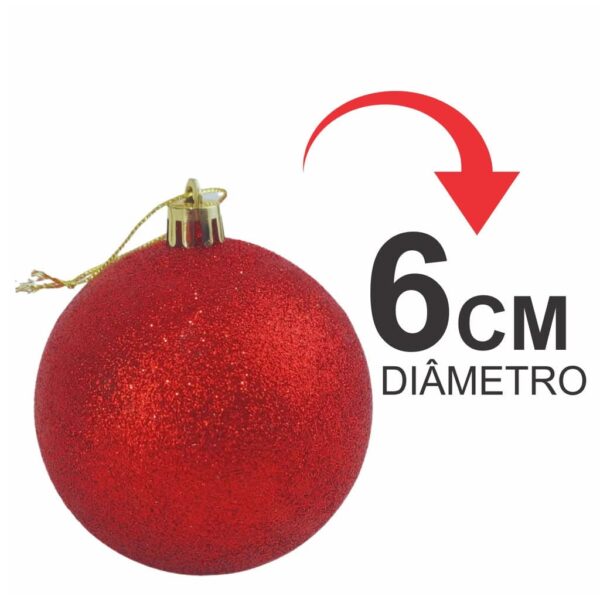 Kit 30 Bolas Enfeite de Natal Gliter Decoração Vermelho - Imagem 3