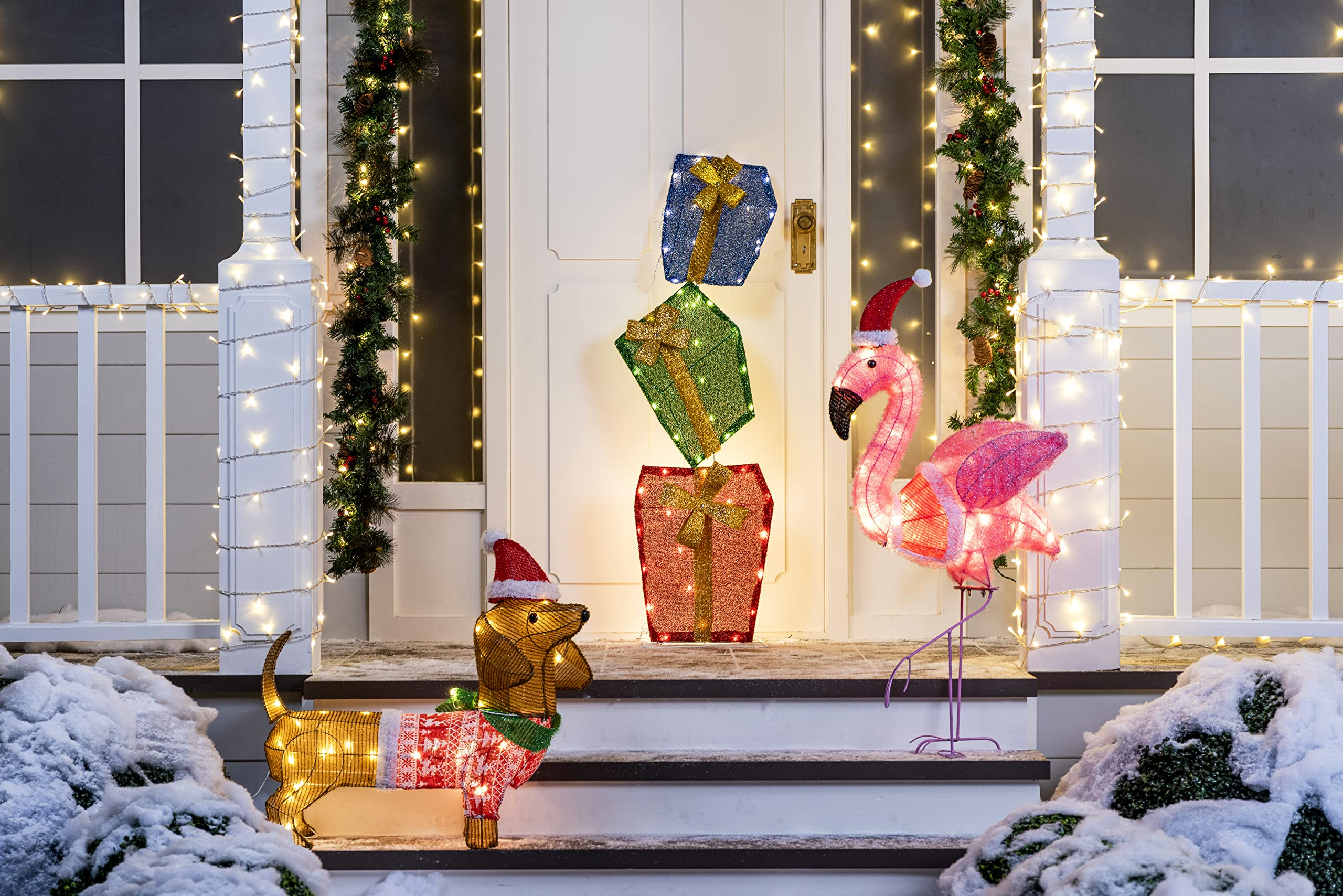 Luz de Jardim LED Cachorro Salsicha de Tinsel com 40 LEDs Branco Quente – 61 cm - Imagem 5