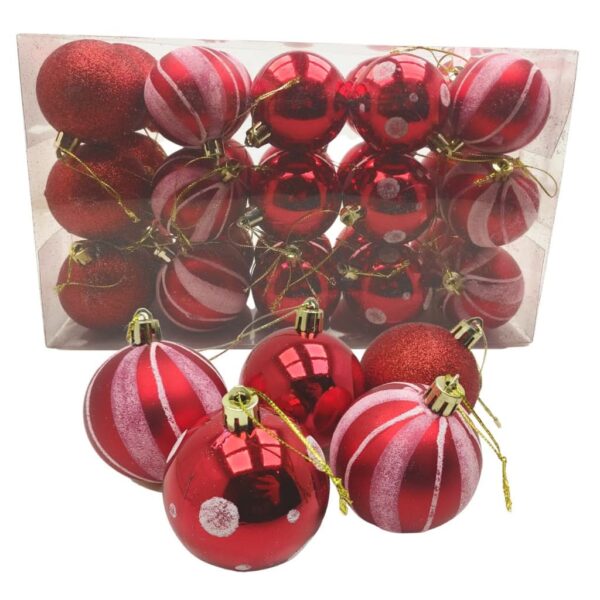 Kit 30 Bolas Enfeite de Natal Gliter Decoração Vermelho - Imagem 5