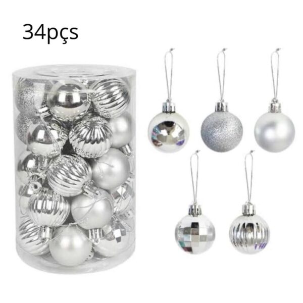 34 Bolas De Natal Prata Mista C/ Glitter 6cm - Imagem 2