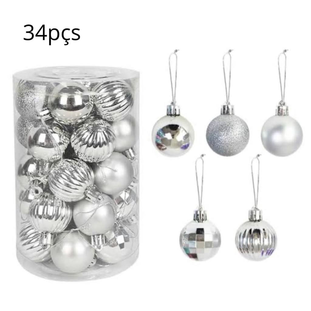 34 Bolas De Natal Prata Mista C/ Glitter 6cm - Imagem 2